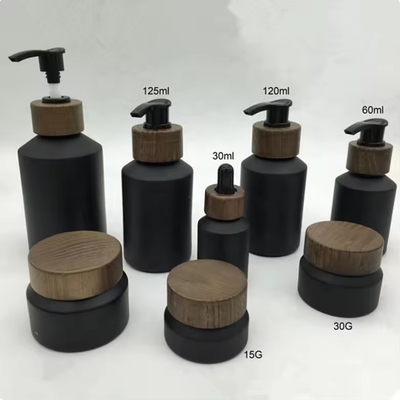 30g, 50g, 15ml, 30ml, 60ml, 120ml, bouteille en verre glacé vert avec couvercle à vis en bois