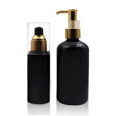 Bouteilles de cosmétiques en plastique Pompe à lotion Bouteille à couvercle doré Bouteille à épaule ronde