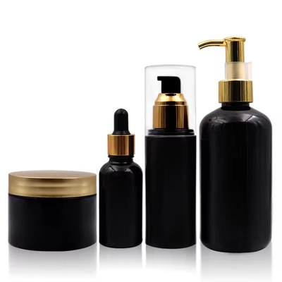 Bouteilles de cosmétiques en plastique Pompe à lotion Bouteille à couvercle doré Bouteille à épaule ronde
