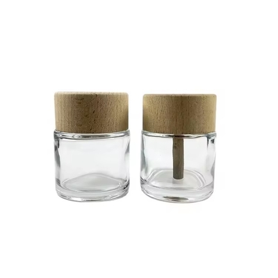 Bouteilles de diffuseur en verre transparent de 50 ml avec capuchon en bois Bouteilles en verre luxueuses de parfum