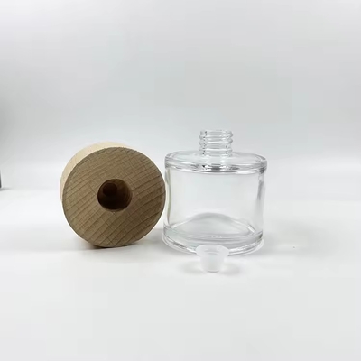 Bouteilles de diffuseur en verre transparent de 50 ml avec capuchon en bois Bouteilles en verre luxueuses de parfum