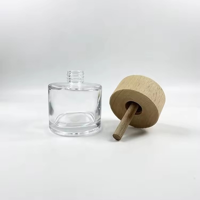 Bouteilles de diffuseur en verre transparent de 50 ml avec capuchon en bois Bouteilles en verre luxueuses de parfum