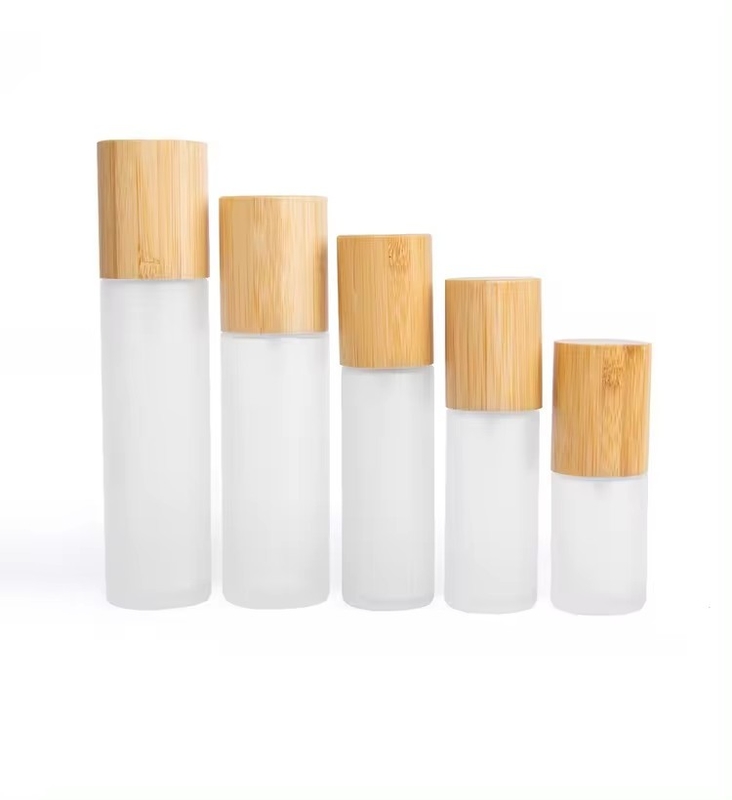 30 ml 50 ml 60 ml bouteille à pulvérisation de brouillard en verre glacé avec bouchon en bambou 30 ml-D37*H103