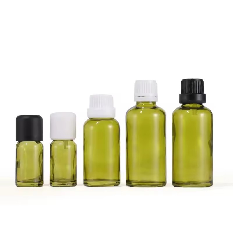 Réducteur d' orifice vert d' olive 10 ml 15 ml 30 ml Bouteille en verre d' huile essentielle avec couvercle